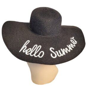 LUCKY 7 "Hello Summer" Black Floppy Summer Beach Hat - 100% Paper - Women's OS